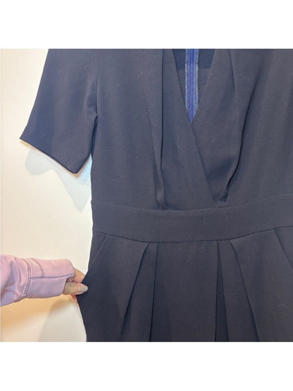 Maje Solweig Navy Sheath Dress Keyhole Short Sleeve Size 36 Parisian Office 0473 - Picture 3 of 6